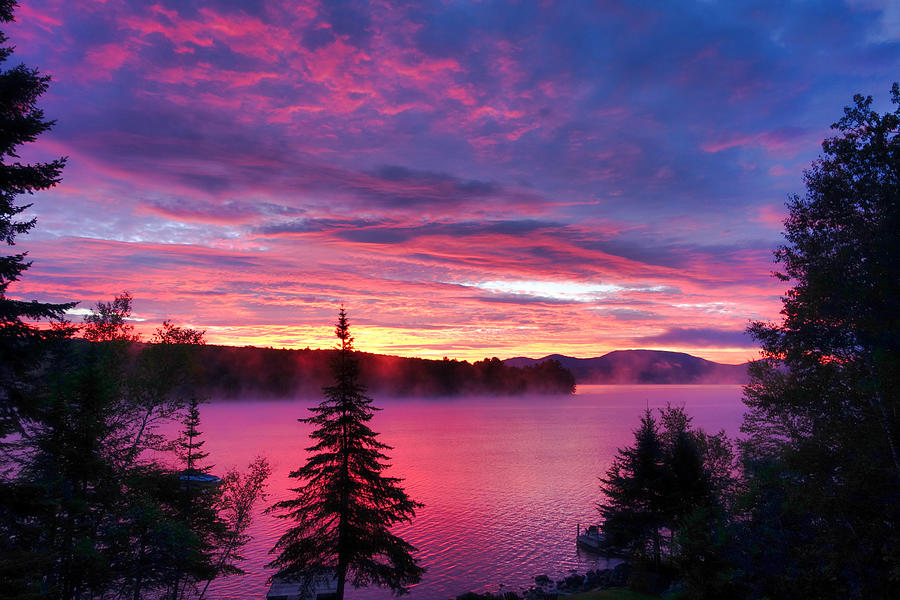 Red Sunrise Over Maine Lake Photograph by Russel Considine