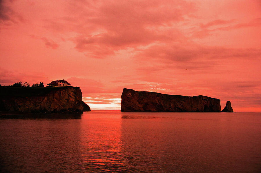 Red Sunrise Perce Rock Photograph by Lorraine Palumbo