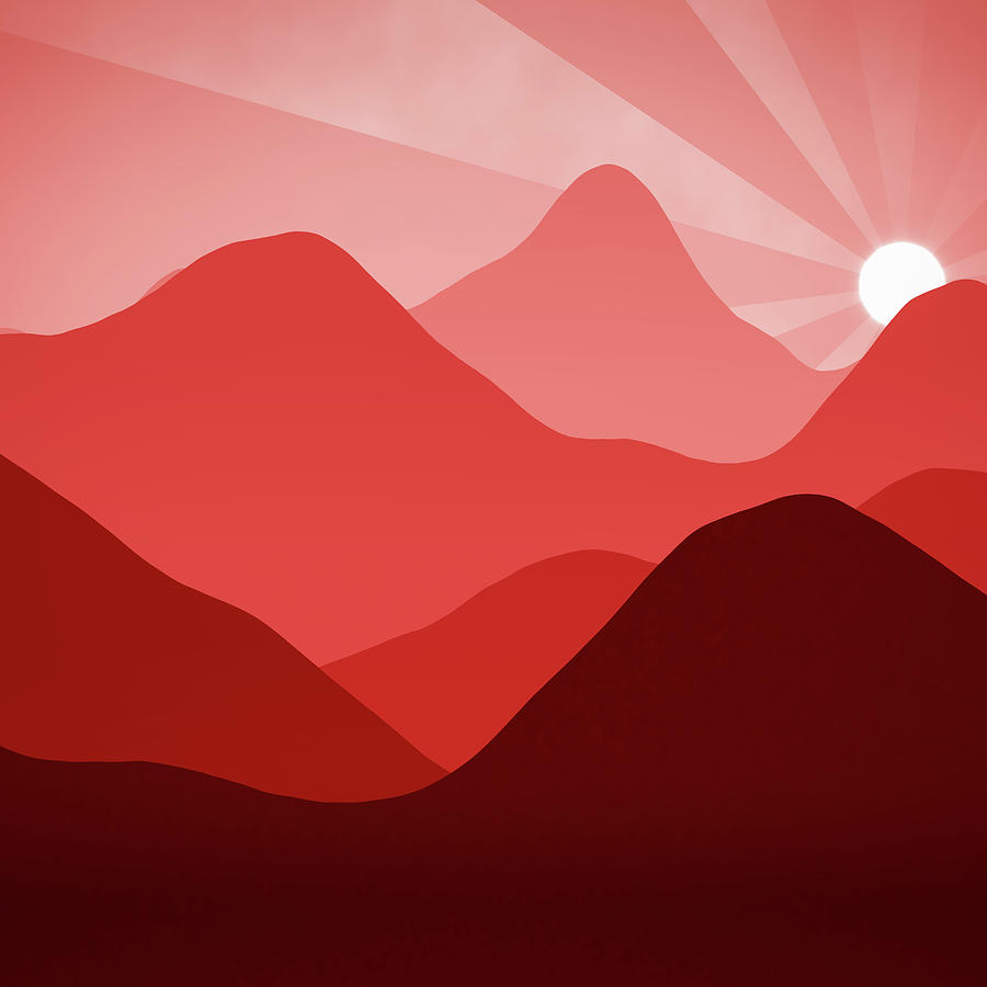 Red Sunset And Mountains 02 Abstract Minimalism Photograph by Matthias Hauser