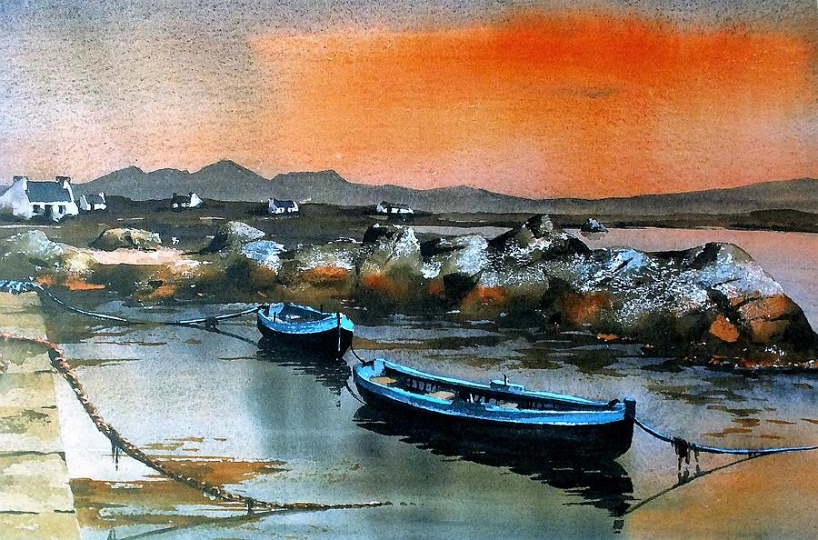 Red Sunset Connemara Painting by Val Byrne
