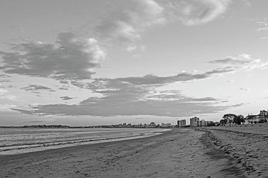Red Sunset on Revere Beach Revere MA North Shore Black and White Photograph by Toby McGuire