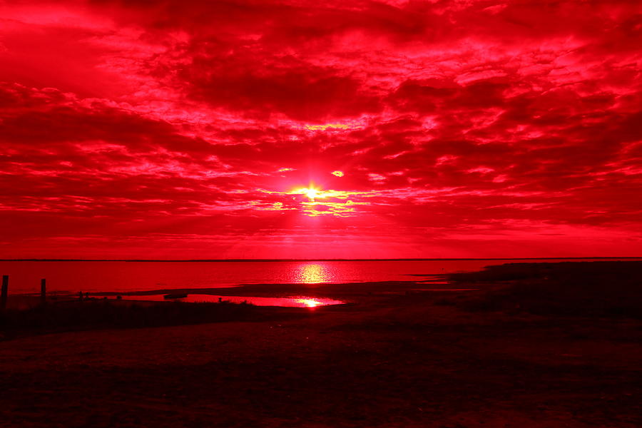 Red Sunset Over Copano Bay Texas Photograph by LaVonna Moore - Fine Art ...