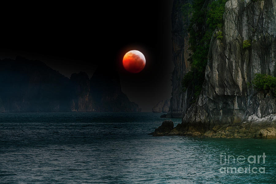Red Super Moon Ha Long Bay Color  Photograph by Chuck Kuhn