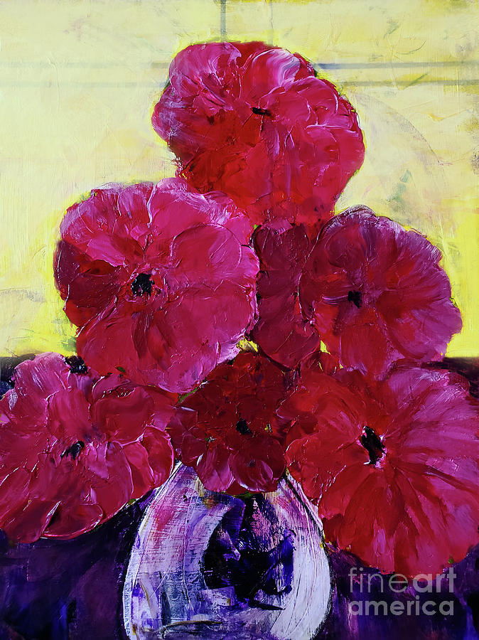 Red Table Top Flowers Painting by Sharon Williams Eng
