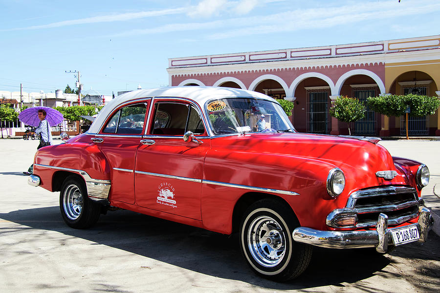 Vintage Red Taxi in Cuba Photograph by Peggy Collins