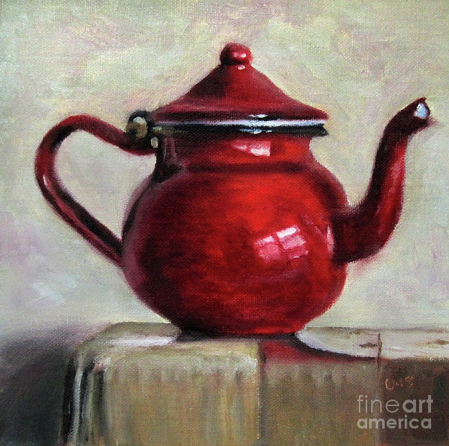 Red Teapot Painting by Ulrike Miesen-Schuermann