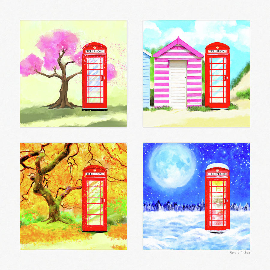 Spring Painting - Red Telephone Box - British Seasons by Mark Tisdale