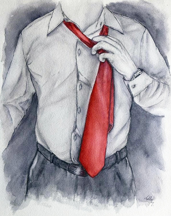 Red Tie Painting by Kelly Mills