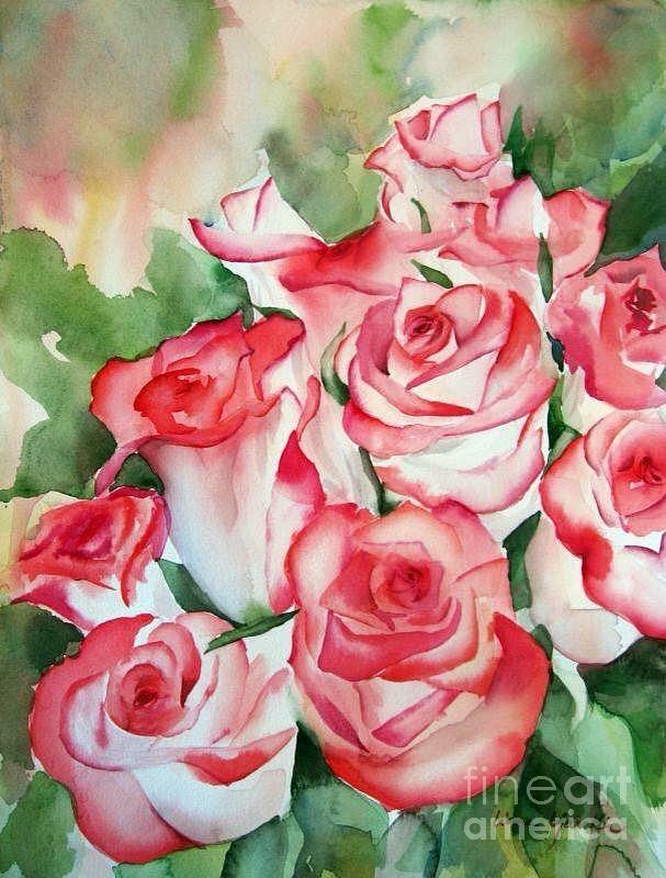 Red Tipped Roses Painting by Liana Yarckin