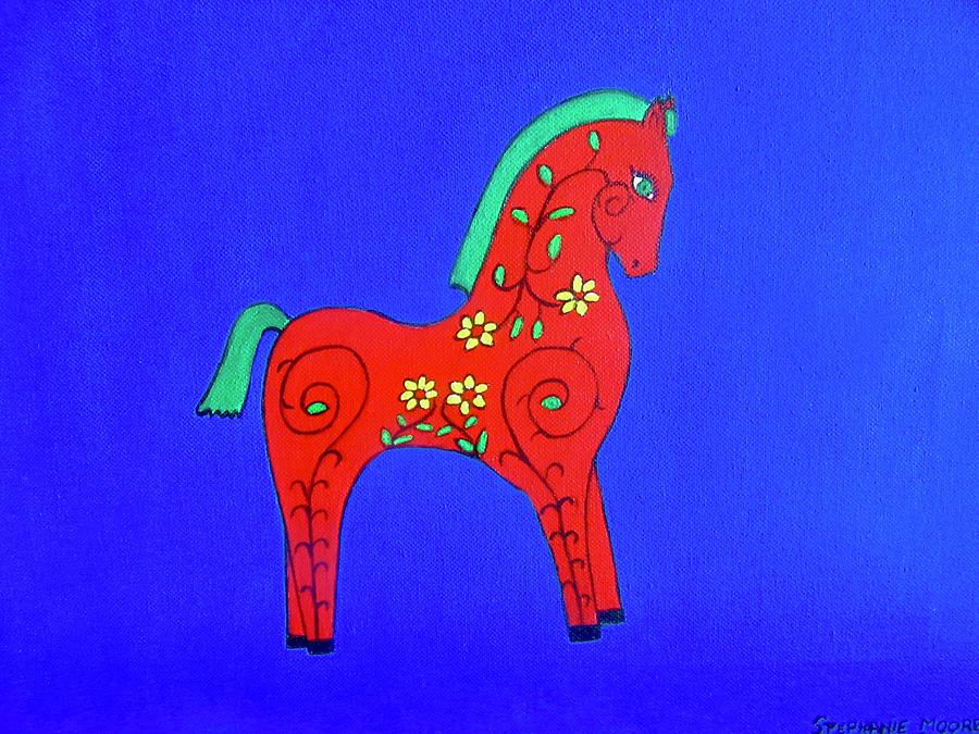 Red Toy Horse Painting by Stephanie Moore