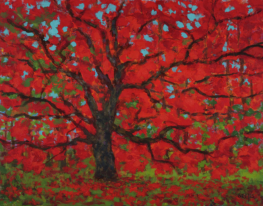 Red Tree Painting by Jeff Gettis