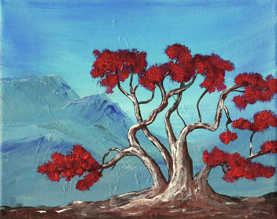 Red Tree on the Edge Painting by Anastasiya Malakhova