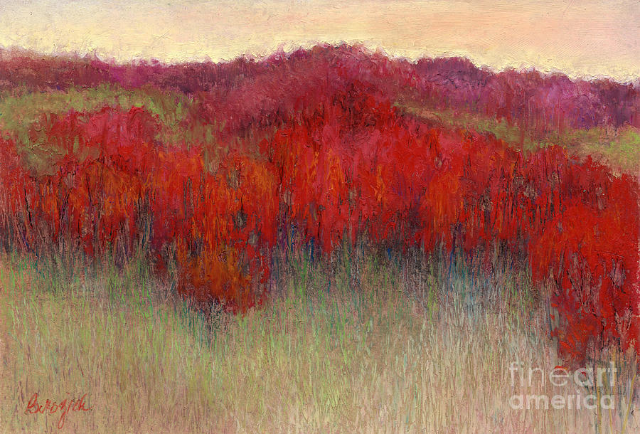 Red Treeline at Dusk Painting by Barbara Brozich