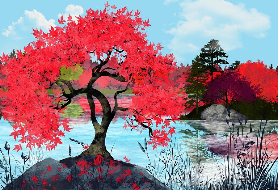 Red Trees Digital Art by Anastasiya Malakhova
