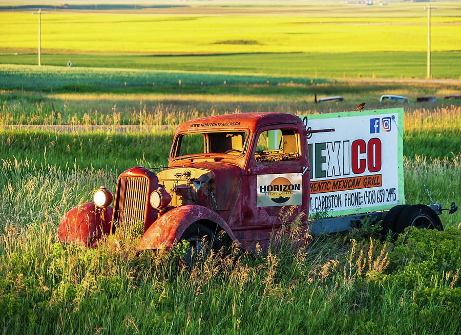 Red Truck and Canola Photograph by Jim Miller