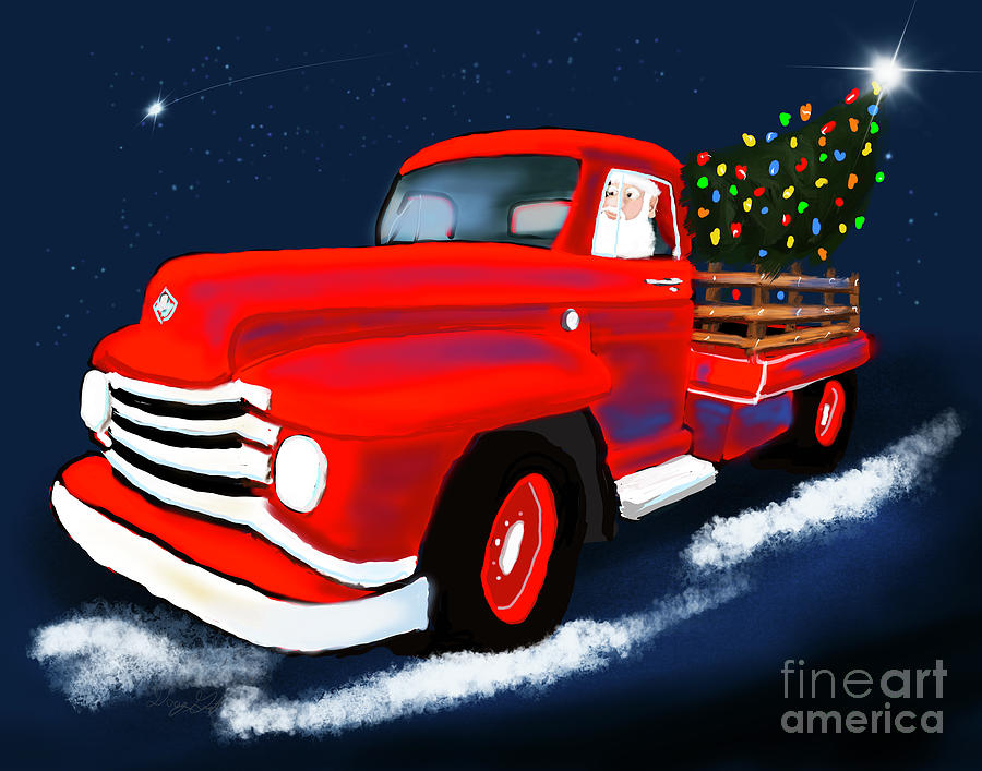 Red Truck and Santa Digital Art by Doug Gist