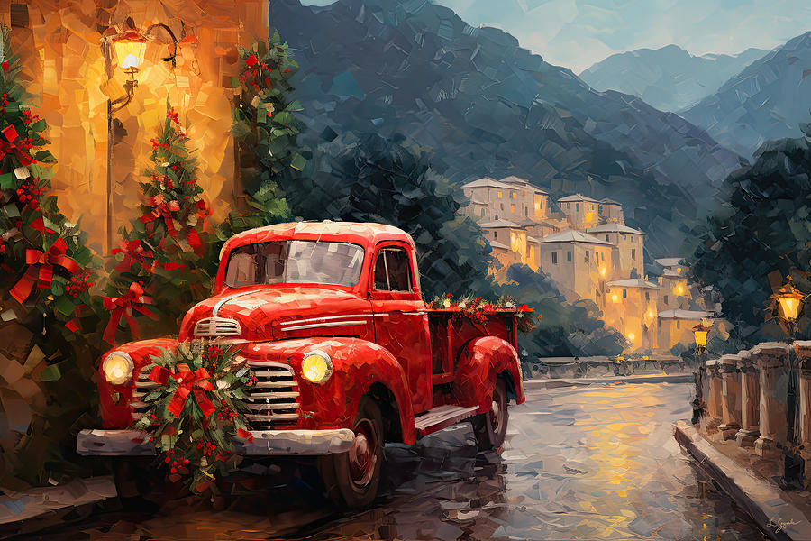 Red Truck in Tuscany Painting by Lourry Legarde