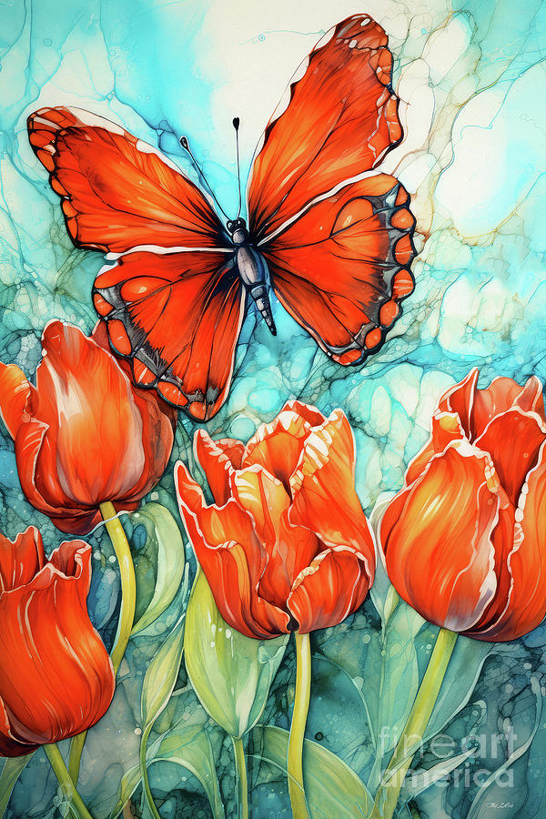Red Tulip Rapture Painting by Tina LeCour