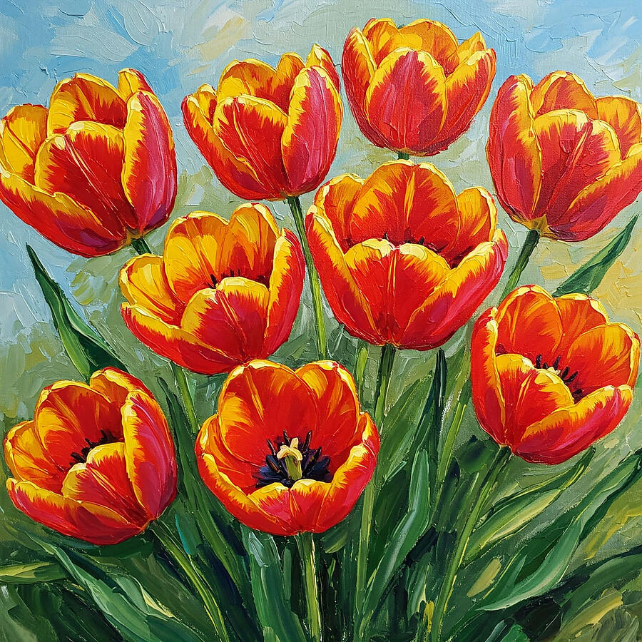 Red Tulips Painting by Alex Mir Red Tulips Painting by Alex Mir