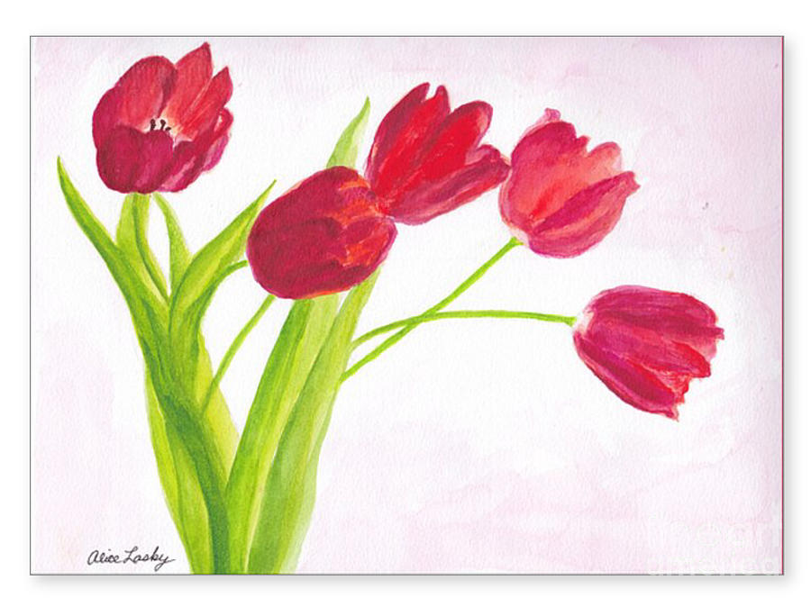 Tulip Painting - Red Tulips by Alice Lasky
