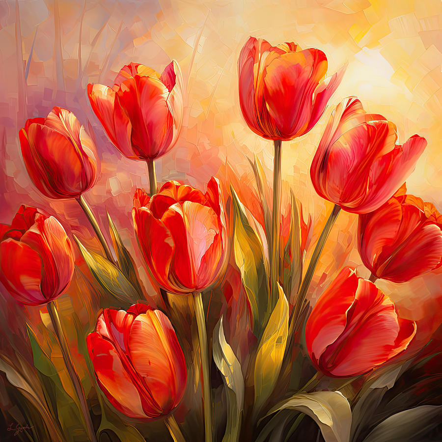 Tulip Digital Art - Red Tulips Art by Lourry Legarde