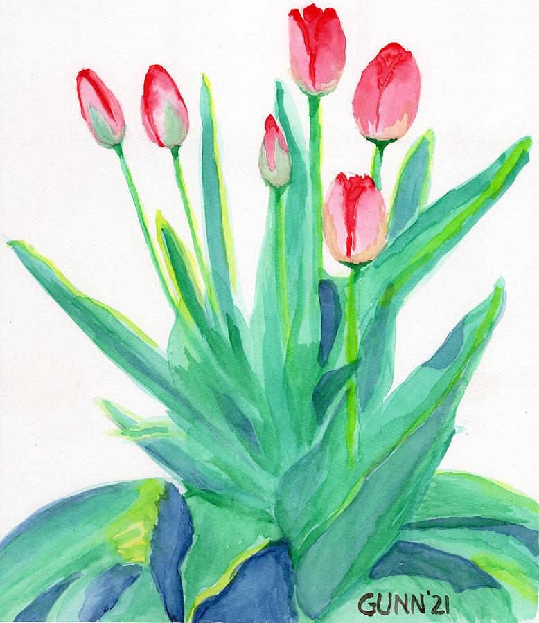 Red Tulips Painting by Katrina Gunn