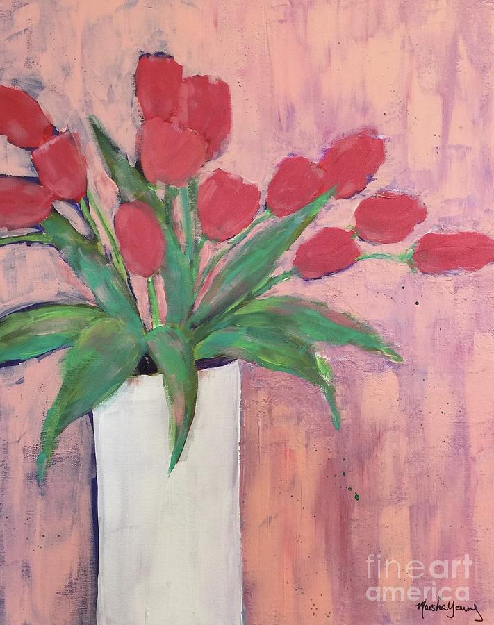 Red Tulips Painting by Marsha Young