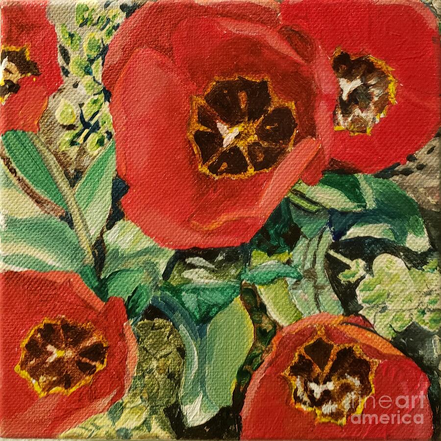 Red Tulips Painting by Merana Cadorette