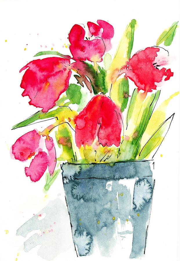 Red tulips Painting by Nataliya Vetter