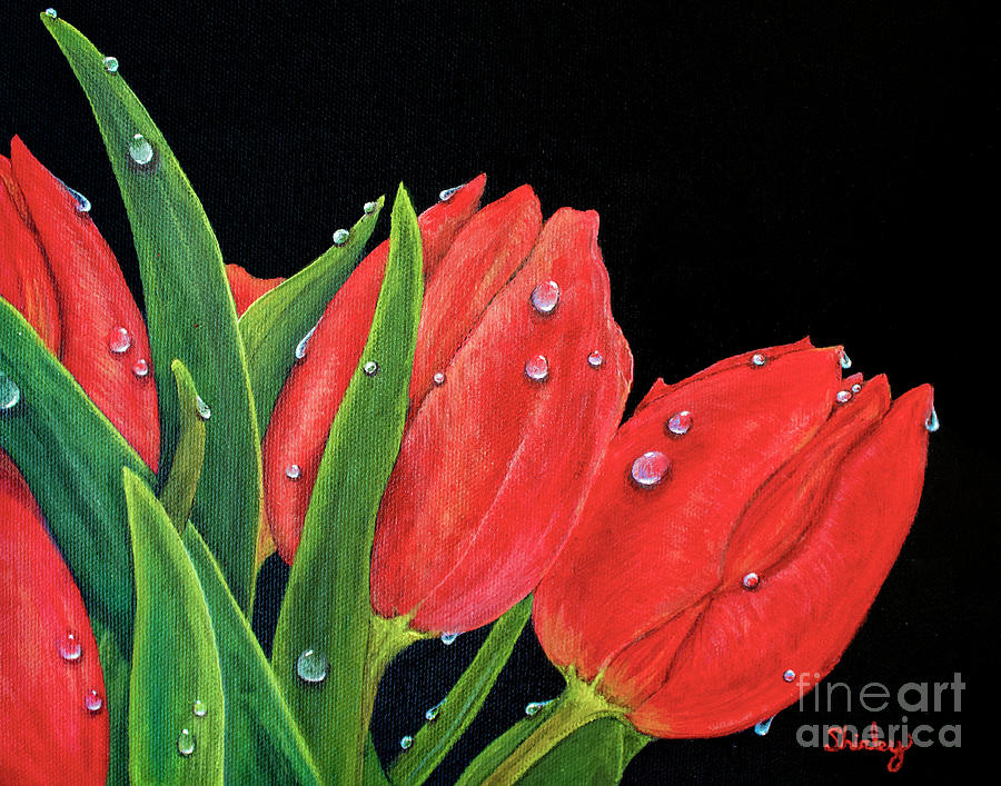 Red Tulips Painting by Shirley Dutchkowski