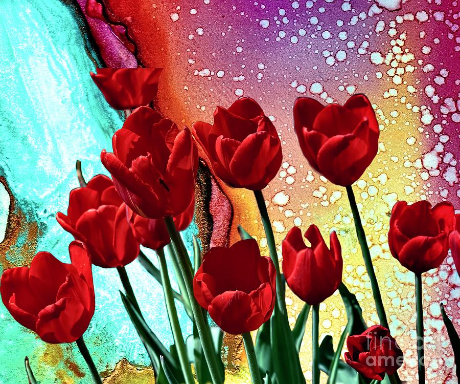 Red Tulips Underwater Mixed Media by Diana Mary Sharpton