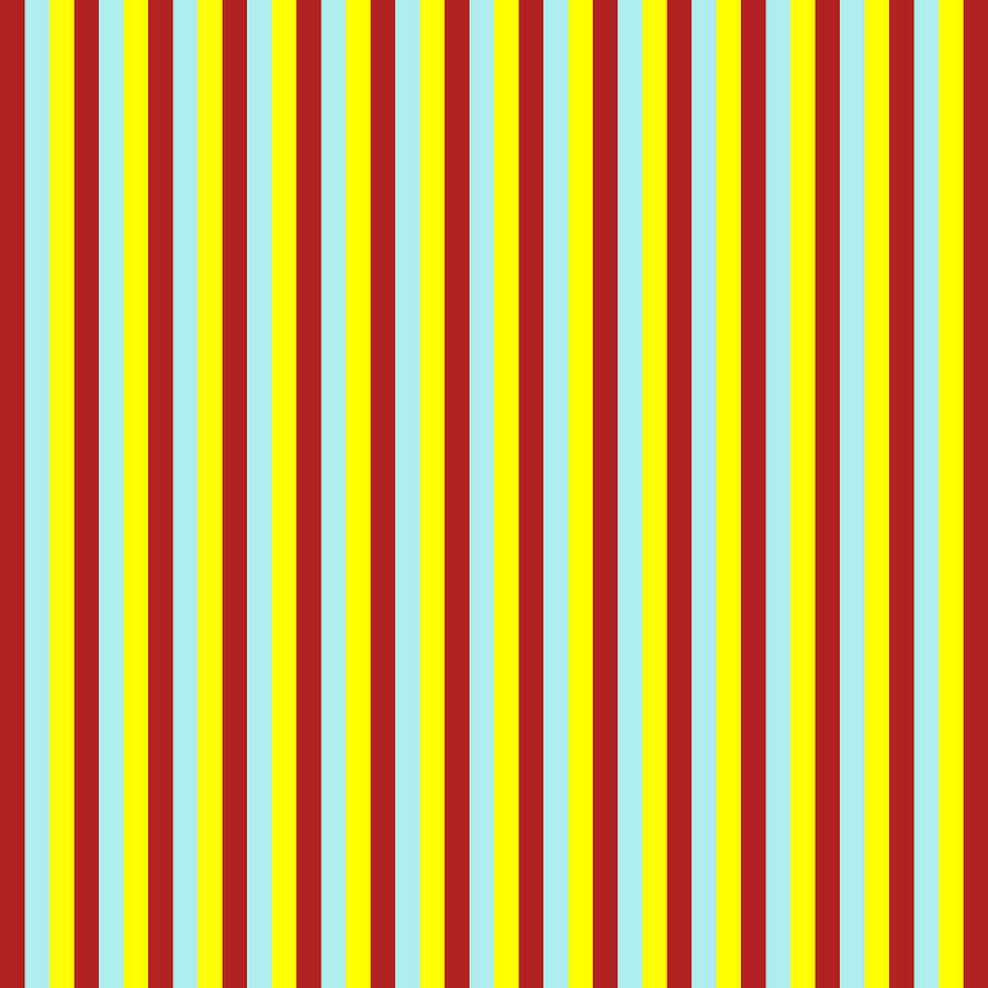 Abstract Digital Art - Red, Turquoise, and Yellow Colored Stripes Pattern by Aponx Designs