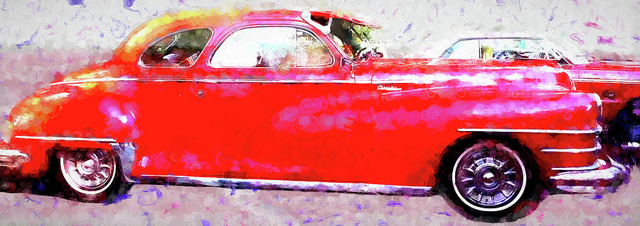 Red Two Door Chrysler  Digital Art by Cathy Anderson