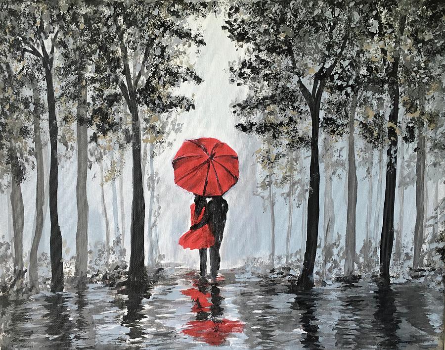 Red Umbrella Rain' Art Print