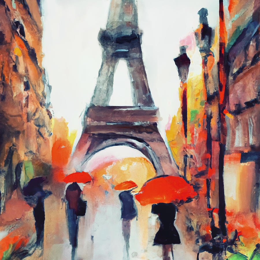 Paris Digital Art - Red Umbrellas by Manjik Pictures