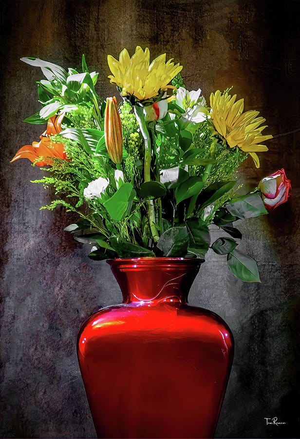 Red Vase with Flowers Photograph by Tom Romeo