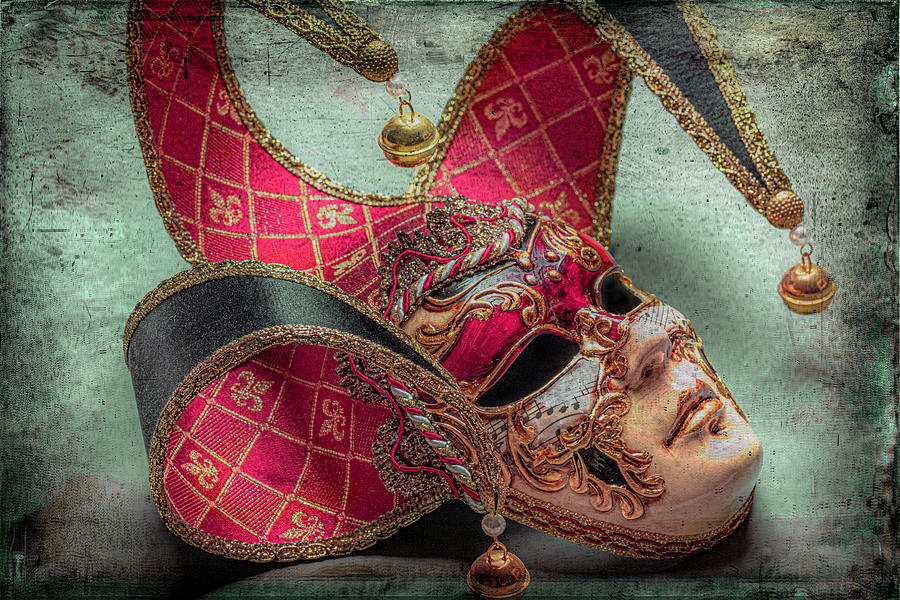 Vintage Mixed Media - Red Venetian Carnival Mask Vintage Texture by AS MemoriesLiveOn