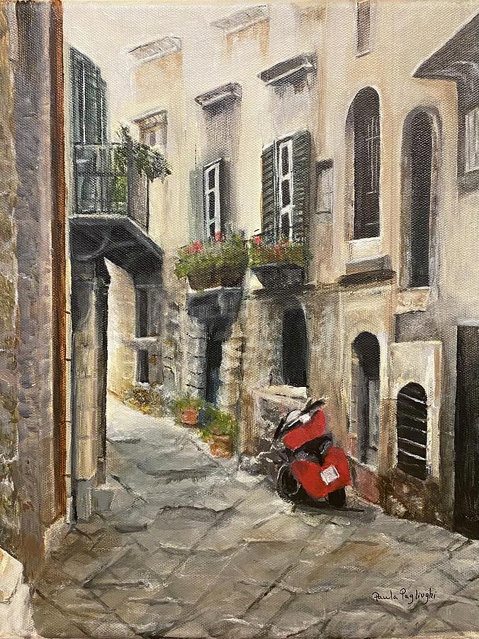 Red Vespa Painting by Paula Pagliughi