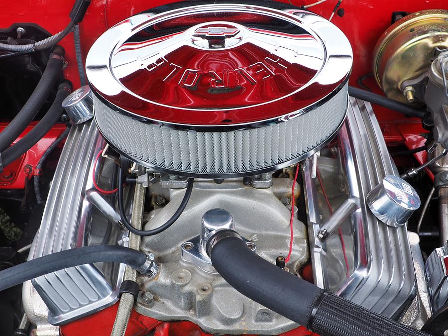 Red Vintage Hot Rod Chrome Engine Photograph by John Gray - Fine Art ...