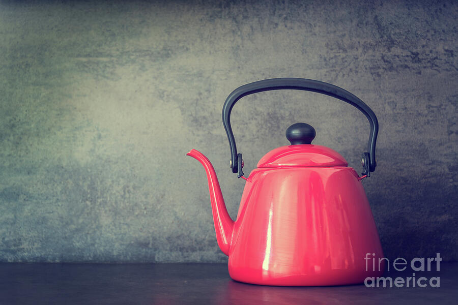 Red vintage kettle Photograph by Delphimages Photo Creations