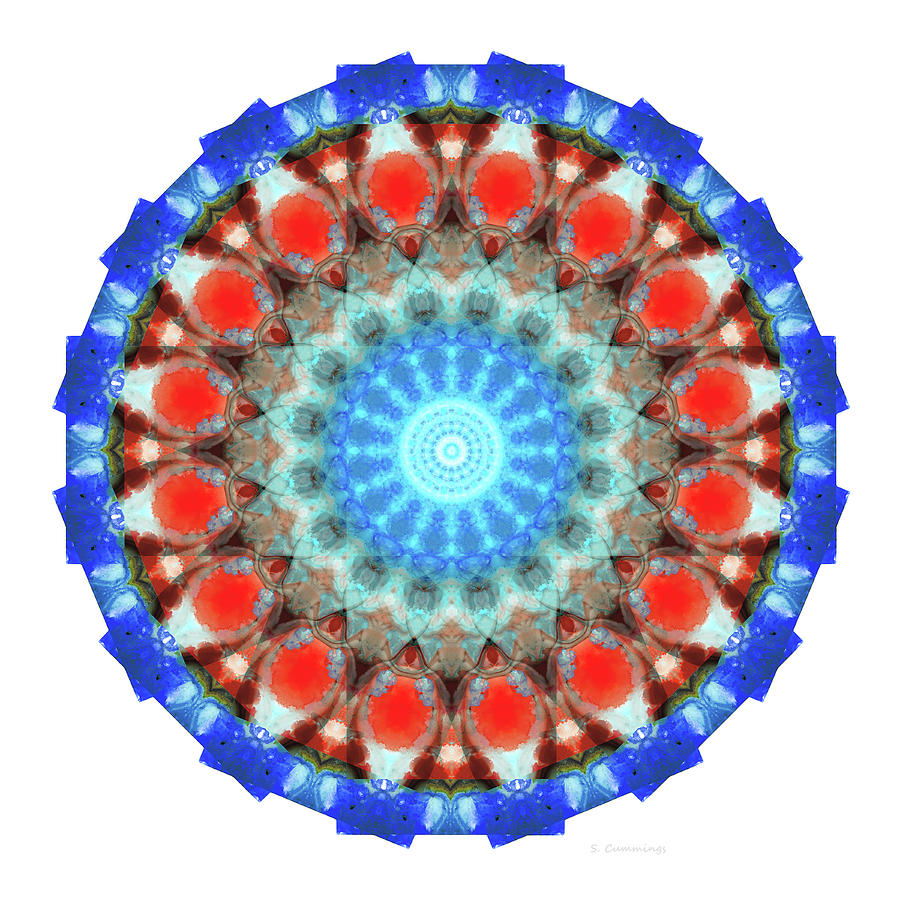 Red Vision - Blue And Red Mandala Art Painting by Sharon Cummings