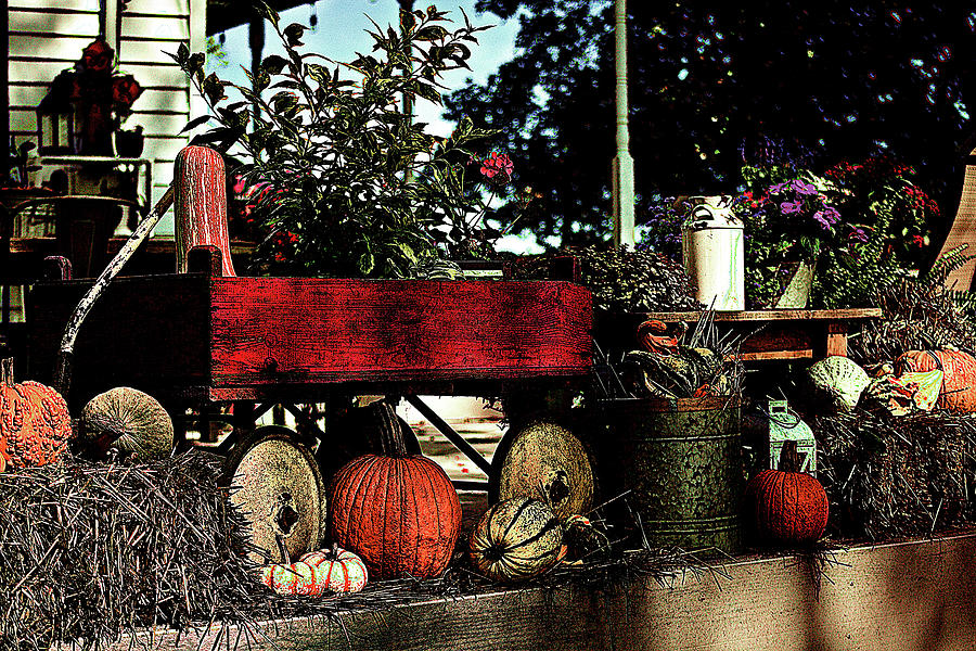Red Wagon On Porch Photograph
