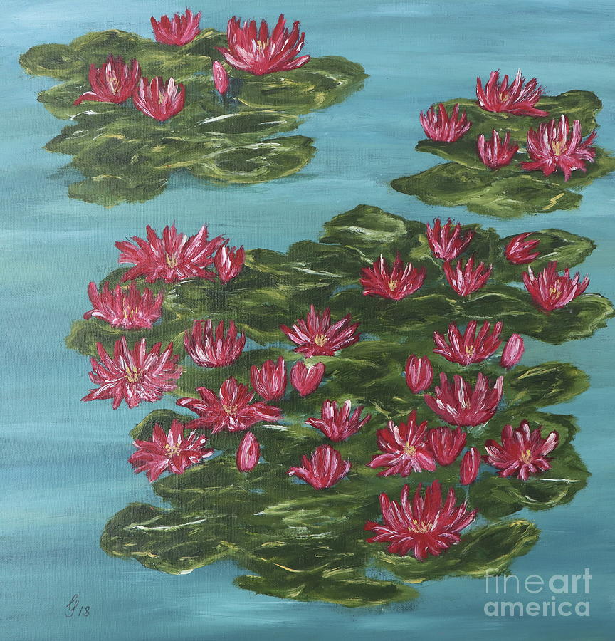 Red Waterlilies Painting by Christiane Schulze Art And Photography
