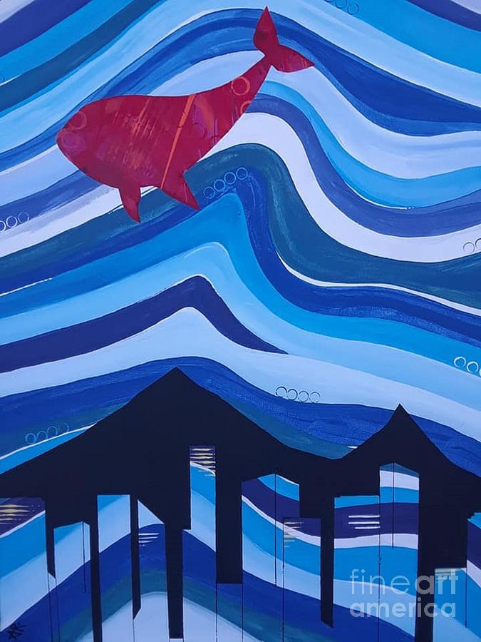Red Whale Painting by April Reilly
