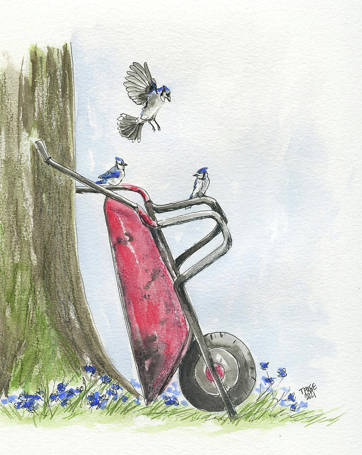Red Wheelbarrow And Blue Jays Painting