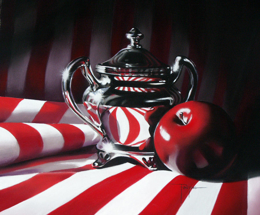 Still Life Pastel - Red White And Apple by Dianna Ponting