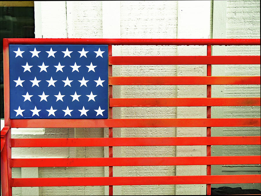 Red White And Blue Bench Photograph