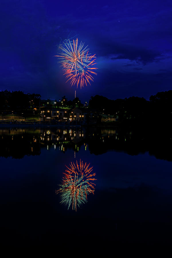 Red, White and Blue Fireworks Burst Photograph by Ilene Hoffman