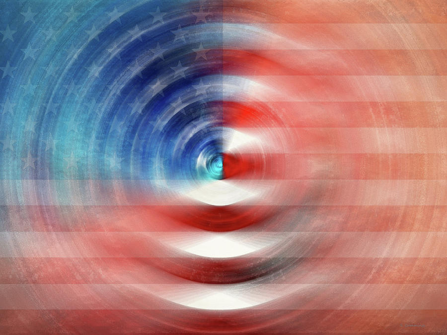 Red White And Blue Hues - Modern US Flag Painting by Sharon Cummings