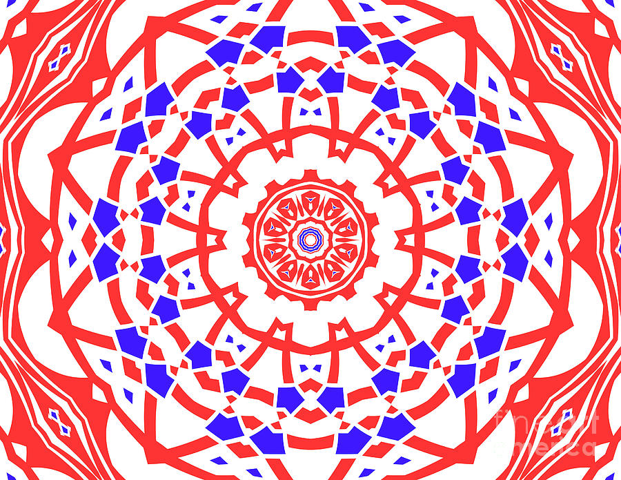 Red Digital Art - Red White and Blue Mandala by L A Feldstein